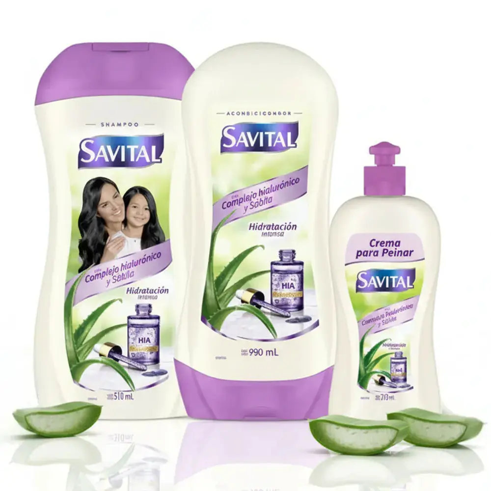 Savital Shampoo Complejo Hialuronico 510mL, Acondicionador Complejo Hialuronico 490mL, Crema para peinar Complejo Hialuronico 275mL (3 Pack)