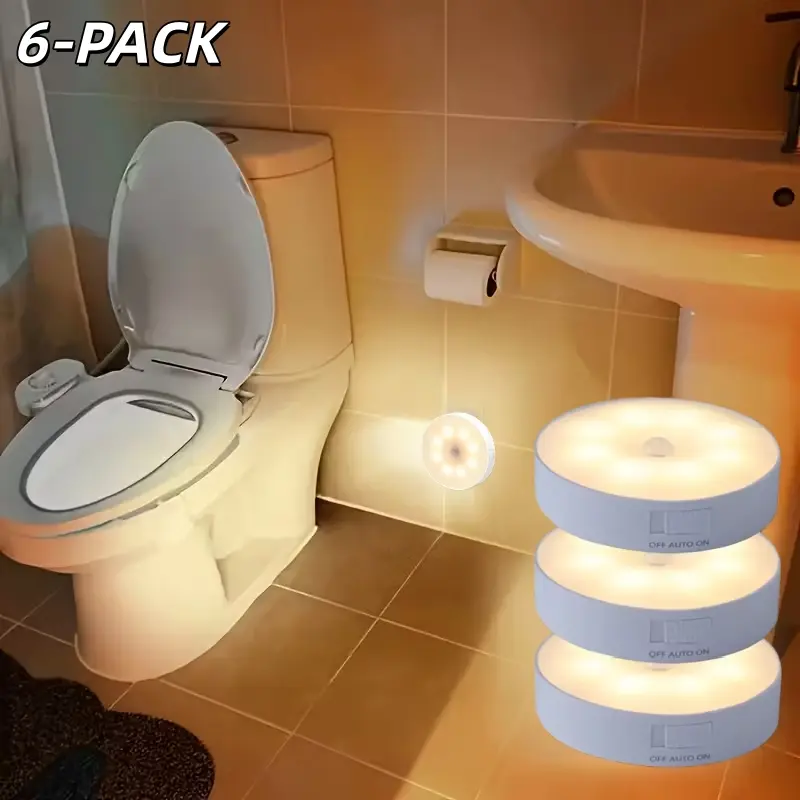 3/6pc Motion Sensor LED Illuminated Night Light, Led Lighted, Motion Sensor Lamp, Night Lights for Bathroom, Bedside, Corridor, Easy Magnetic Installation, Rechargeable, Adjustable with Two Lighting Modes: Smart Sensor Mode And Constant Light Mode