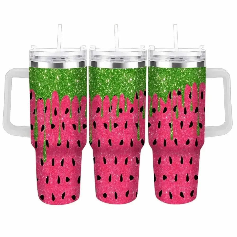 40oz Watermelon Drip Vacuum Insulated Stainless Steel Tumbler - Vibrant Glitter Fruit Pattern, Double Wall Flask, Ideal for Summer Beach Parties, Daily Office Hydration, Thoughtful Birthday Gift, Flasks