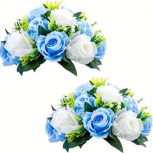 Popular cross-border imitation flower wedding series leading decoration table fake flower living room hotel turntable middle desktop decorative flower sky blue Plastic Faux Flowers