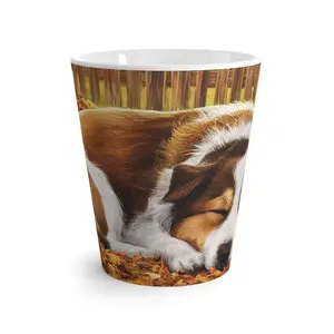 Puppy Fall Day Latte Mug Coffee Cup - 12oz Reusable Pot, Blue Ceramic Drinkware, Unique Gift for Mom & Dad, Humor Mug