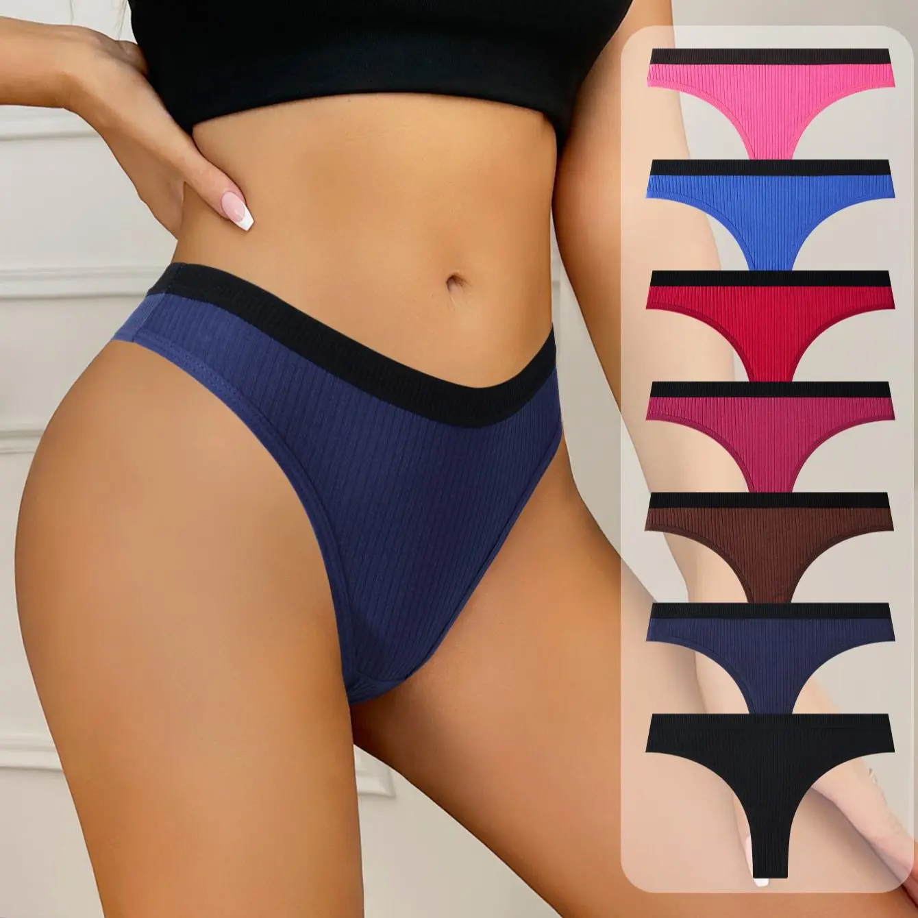 Hotcom Women's 7-Pieces Cotton Seamless Low Waist Maternity Panties - Basic Breathable Soft Underwear, Fresh Cotton Thongs, Flexible Cool Everyday Briefs, Minimalist Bikinis for Stock Up (Thanksgiving, Easter), XS-L Sizes, Spring Summer Lingerie