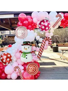 Christmas Balloon Snowman Candy Christmas Crutch Aluminum Foil Balloon Christmas Party Decoration Birthday New Year Supplies with Colorful Balloons and Festive Design