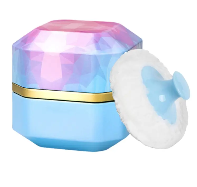Body Powder Puff and Container, 3.35" Portable Dusting Powder Container with Soft Puff Powder Case Box Jar for Baby Women Home and Travel Use(Blue)
