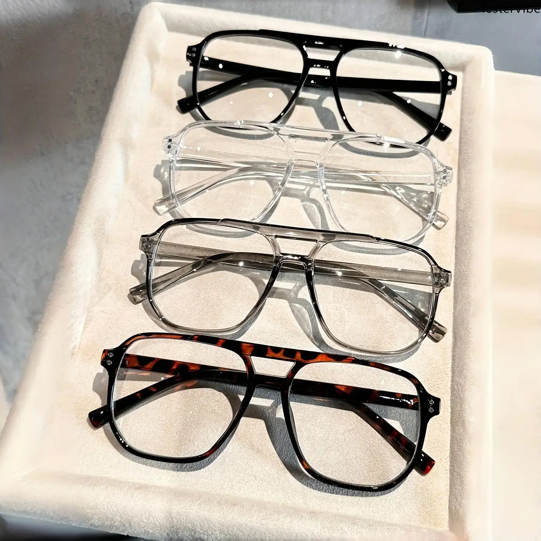 4-Pack Vintage Double Bridge Eyewear - Geometric Frame Non-Prescription Glasses for Men & Women, Including Geek, Old-Fashioned, Plastic, Rectangular, Square-Faced Styles, Geek Non-Prescription Glasses, Old-Fashioned Non-Prescription Glasses