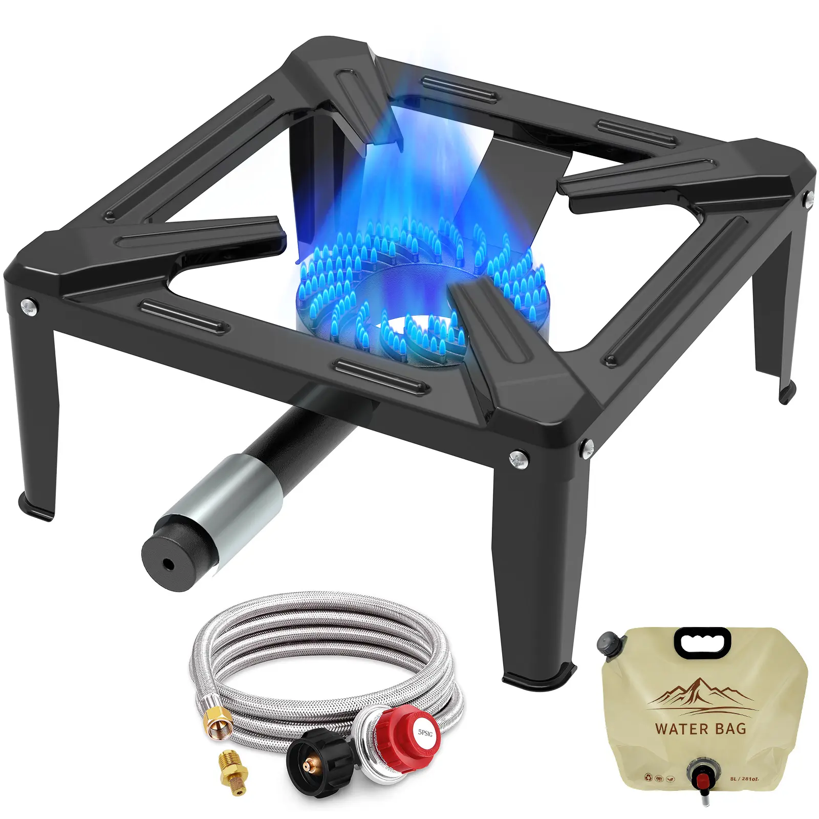 BESTFIRE High-Pressure Portable Propane Burner – Choose 12" (60K BTU, 0-5 PSI) or 16" (120K BTU, 0-20 PSI) – Single Gas Stove with 4.1ft Adjustable Hose & Regulator,  for Camping , Seafood Boil & Backyard Cooking outdoor bbq  home patio backyard picnic