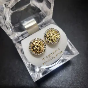 Cookie Nugget Magnetic Earrings Hip Hop Jewelry Iced Gold plated Cubic Zirconia For Unisex Men Women
