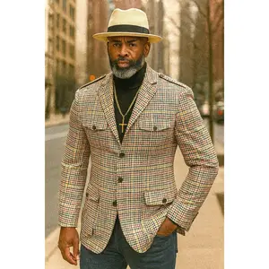 Inserch Military Houndstooth Blazer 589 (Rust/Gold/Brown)