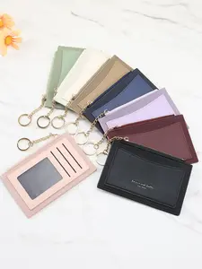 Minimalist Ultra-Thin Zipper Card Holder, Credit Card Organizer, Multi-Card Slots with Keychain, Transparent Window ID Wallet, Mini Coin Purse, Wallets Women