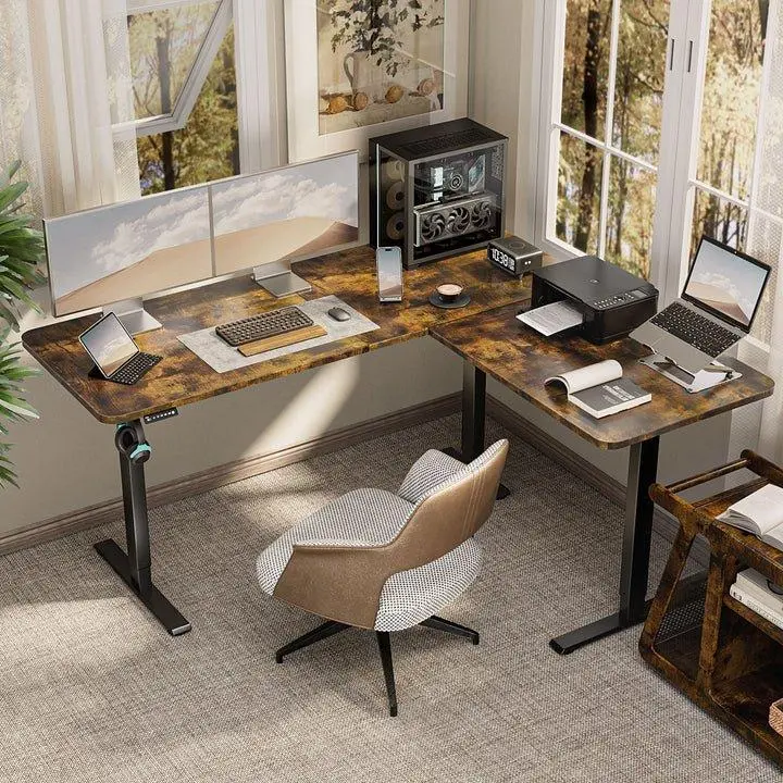 VVENACE L Shaped Standing Desk Adjustable Corner Stand up Desk 63 Inch Electric Standing Computer Workstation with 4 Preset Heights 63 Inch Organized Headphone Hook home office desk corner desk