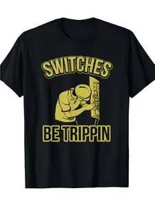 Funny Electrician Gift - Switches Be Trippin Master Electrician Fuse Box Graphic Tee - Black Shirt with Bold Yellow "SWITCHES BE TRIPPIN" - Heavyweight 220gsm Cotton Crew Neck T-Shirt - Soft Breathable Casual Shirt for Electricians, DIY Projects & Casual