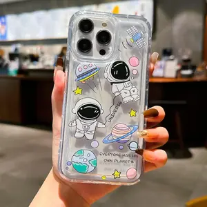 Cartoon Space Astronaut Pattern Clear Phone Case, Decorative Phone Protector Cover, Phone Accessories Compatible with iPhone 7 8 11 12 13 14 15 Series