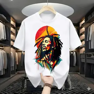 Vintage Reggae Music Legend Graphic Tee, Colorful Rasta Style Casual Short Sleeve Top