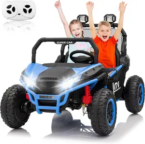 24V Compact 2-Seater Kids Remote Control Kart Ride-On UTV for Ages 12+, Blue, with Remote Mode, Bluetooth Audio, LED Lights, Spring Suspension, Wide Seats, Reinforced Frame