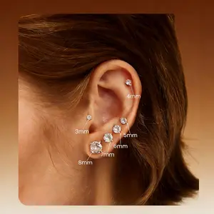 6 Pairs Stud Earrings Set, Hypoallergenic Cubic Zirconia 316L Earrings Stainless Steel CZ Earrings 3-8mm (Steel color)