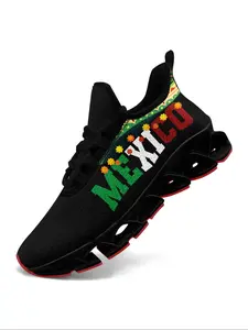 Men's Fashionable Mexico Flag Print Lace Up Sneakers, Casual Comfortable Breathable Sports Running Shoes, Male All-match Round Toe Shoes for Daily Wear