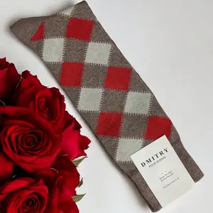 DMITRY Brown Patterned Made in Italy Mercerized Cotton Socks