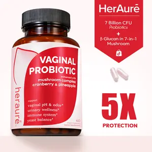 HerAuré Women’s Probiotics - pH Balance, Odor Control, Flora Health, Moistening, Tightening - With 7 Billion CFU Probiotic, Prebiotic, 7-in-1 Mushroom Blend, Cranberry, Pineapple - 60 Capsules (Pack of 1), Self-Care Gift,mothersdaygift