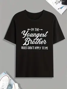 ‘I’m the Youngest Brother’ Graphic Tee - Sibling Humor with ‘Rules Don’t Apply to Me’ Motif,Casual daily wear. Summer personalized short-sleeved T-shirt. Soft and comfortable. Sporty and casual.