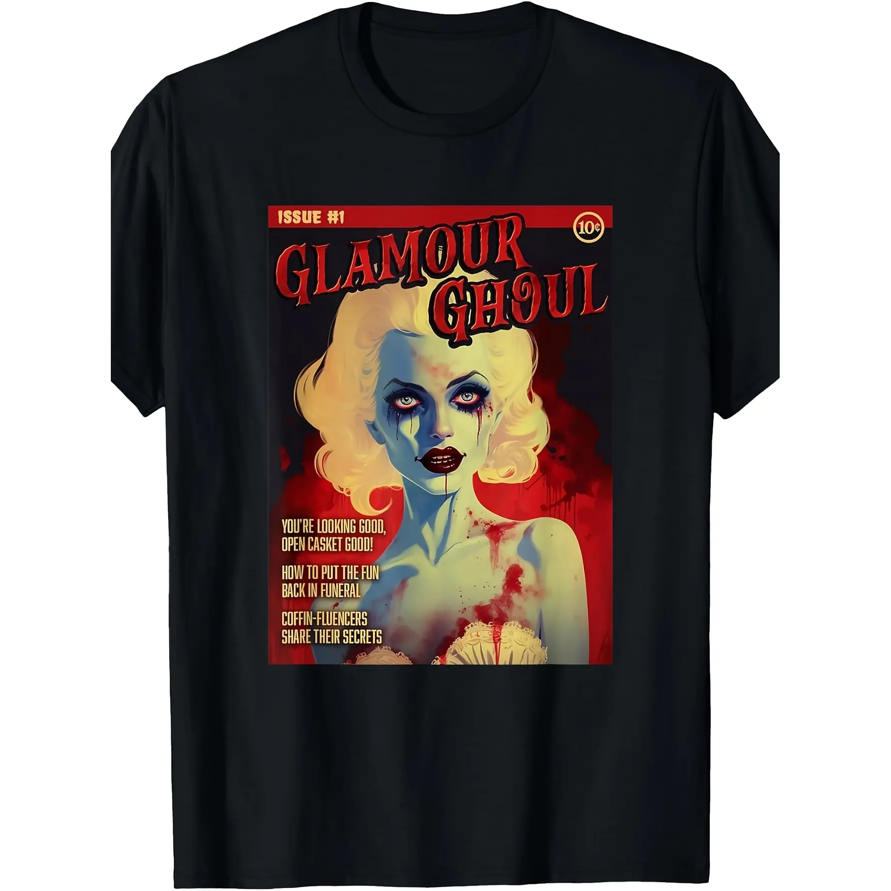 Glamour Ghoul 1950s Horror Comic Cover T-Shirt Sam,unisex soft cotton short sleeve t shirt, vintage graphic casual tee for men women teens, perfect birthday holiday gift for camping travel gym daily street  wear Halloween