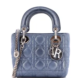 Pre-owned Dior Leather Top Handle Bags Christian Lady Chain Bag Cannage Quilt Iridescent Mini by Rebag