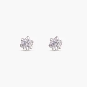Classic Round CZ Solitaire Silver Stud Earrings, Small