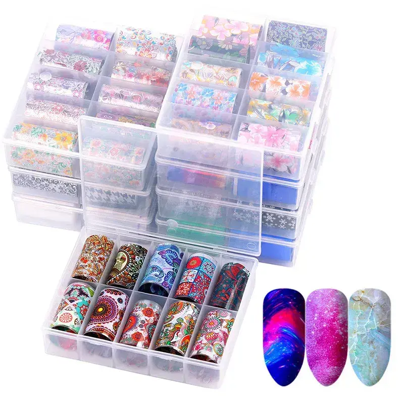 10Pcs Holographic Nail Foil Set Leopard Pattern AB Color Transparent DIY Manicure Transfer Stickers 4x60cm Nail Art Decoration