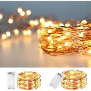 String lights, waterproof LED string lights, 4 sets of 6.5 feet, 20 light sections, festive decorations powered by hand-made batteries, copper wire star-shaped colored lights (warm white)