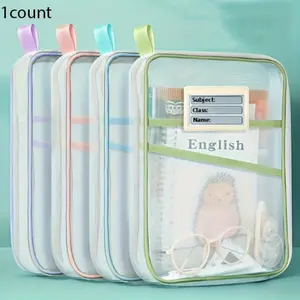 Transparent Nylon File Bag with Zipper Closure and Handle, A4 Size Lightweight Wire-Bound Folder, Ideal for Office, Books, Magazines, Manuals