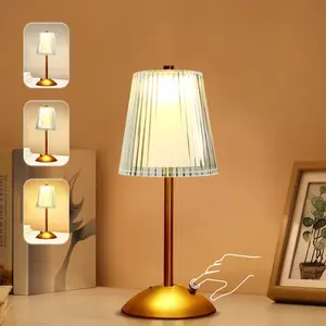 Portable Crystal Table Lamp, Cordless Metal Vintage Desk Lamp, 3 Color Touch Control Rechargeable Lamp, 3-Levels Brightness Room Decor Desk Lamp, Living Room, Kitchen, Dining Room Lamp