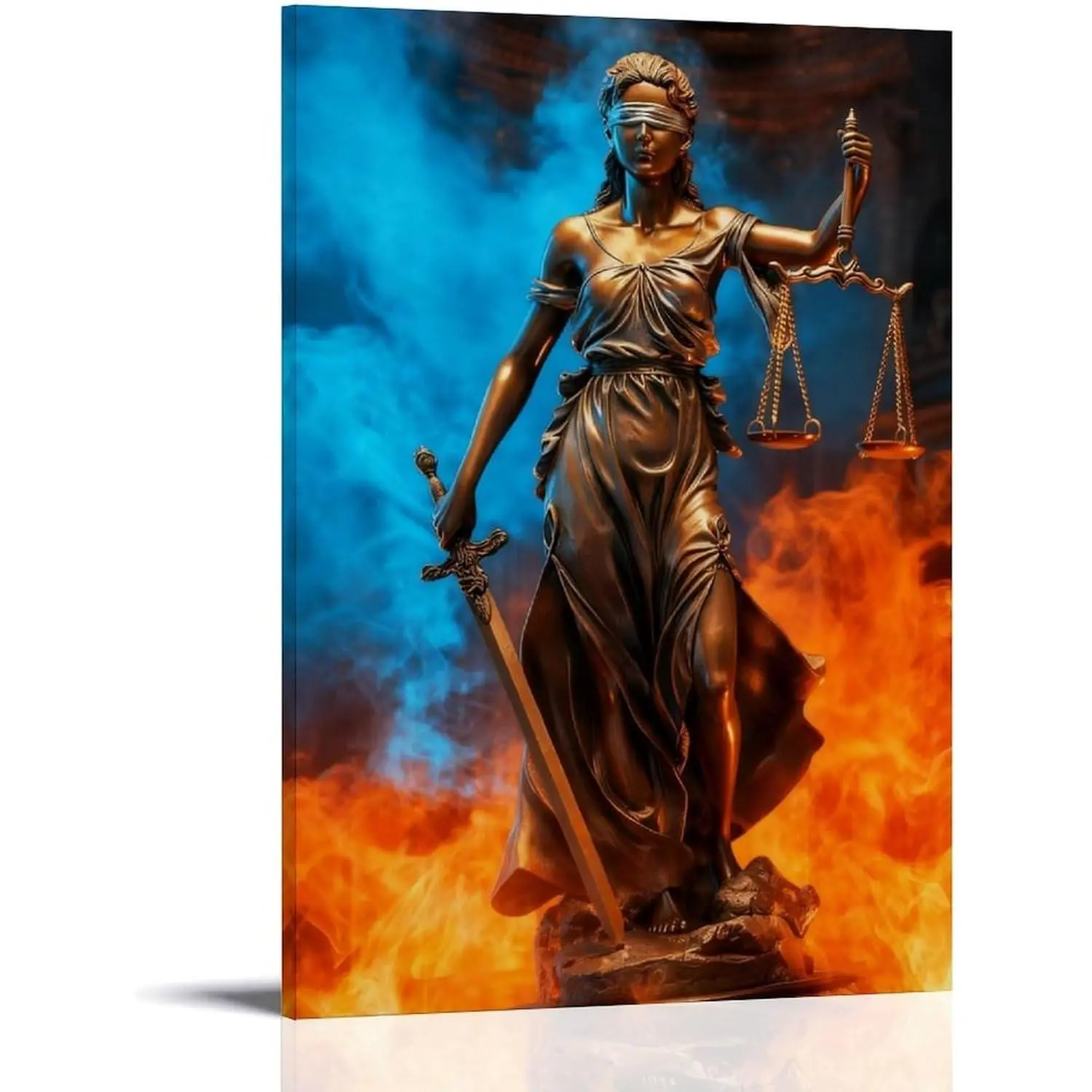 Lady Justice Canvas Wall Art, Legal Principles Themis Blindfolded Holding Sword Canvas Poster, for Home Office Decor