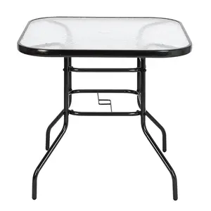 Outdoor Square Toughened Glass Dining Table, Camping & Hiking Garden Furniture Table maximum weight capacity utility