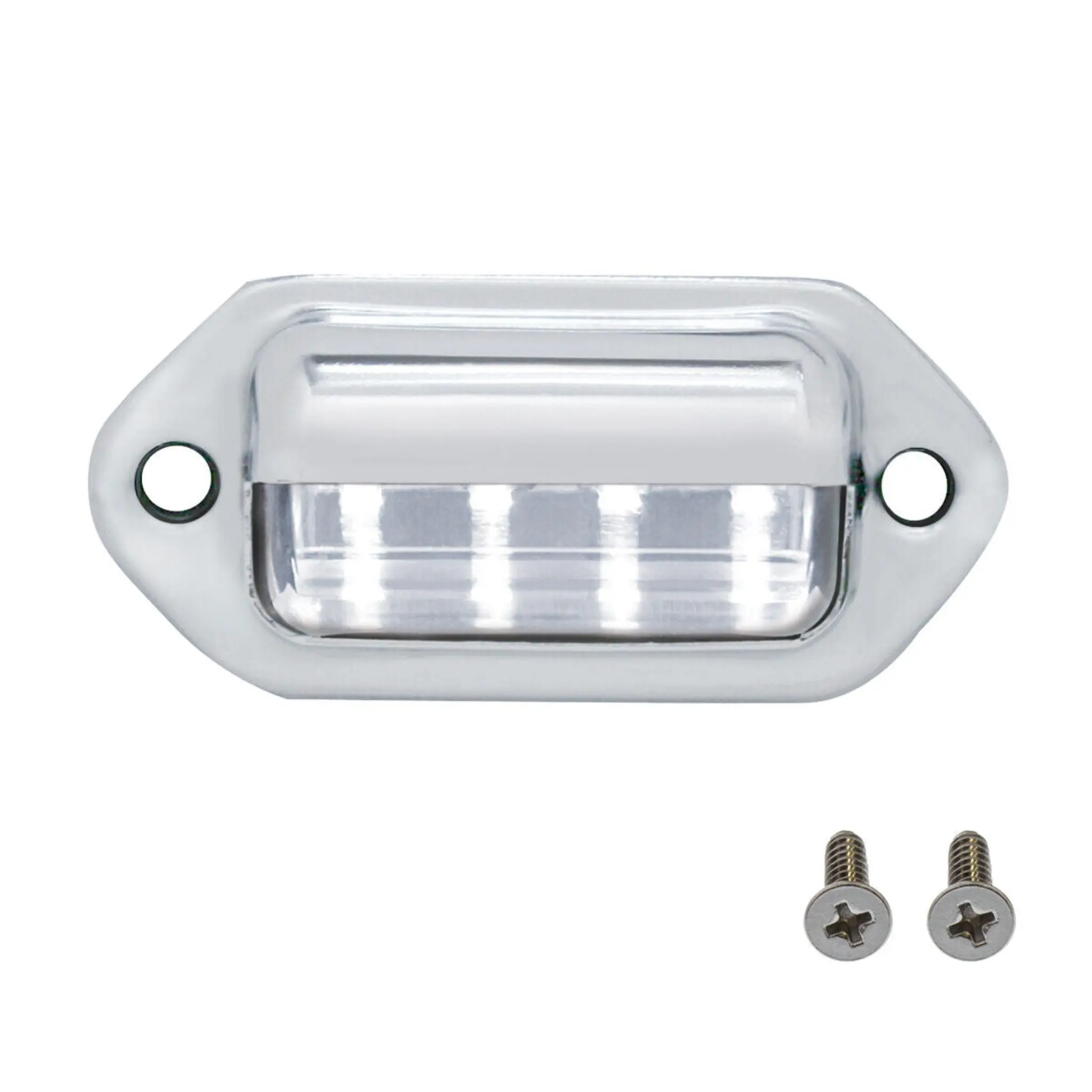 United Pacific 4-White LED Chrome License Plate Utility Light, Car Light for Trailers, Polycarbonate Lens, SAE/DOT Approved, Simple Installation with Included Hardware
