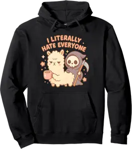 I Literally Hate Everyone Funny Kawaii Llama Grip Reaper Pullover Hoodie - Nicollev Shop 50B0F7M32Z8F