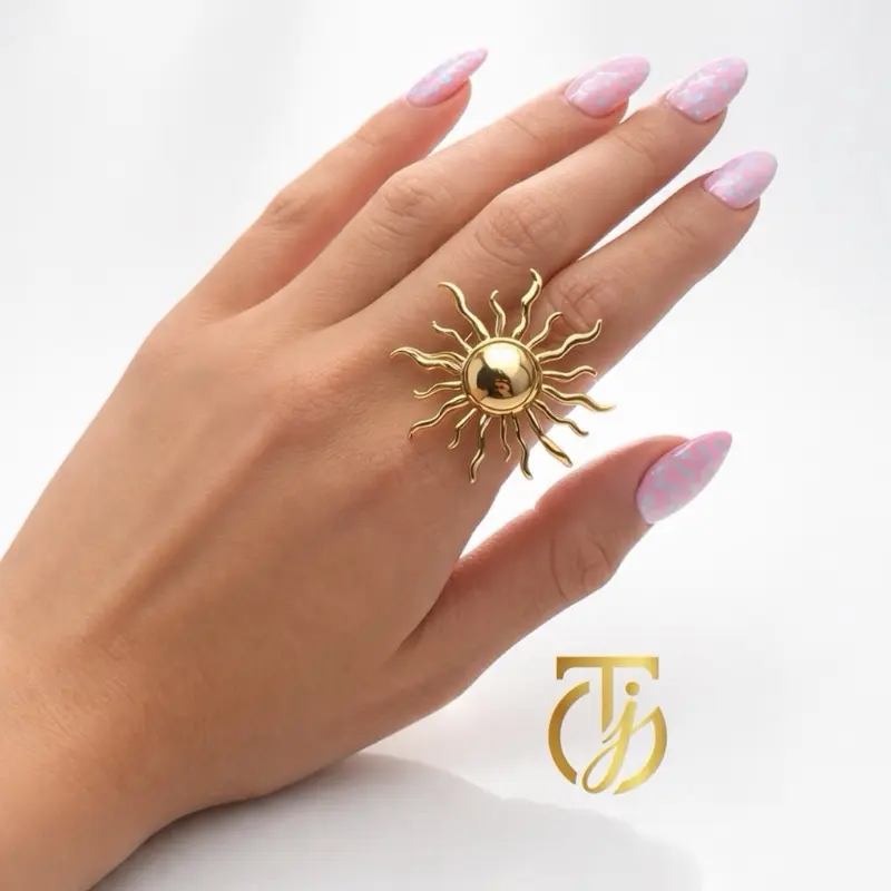 Turvik Jewelry Sunny Ring- Elegant Sun Design for women’s fashion accessories anti tarnish jewelry