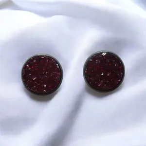 Dark Cherry Faux Druzy Stud Earrings