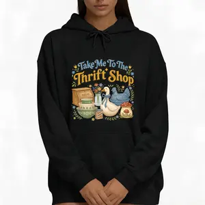 Cottagecore Aesthetic Thrifting Lover Hoodie – Boho Farmhouse Style with Groovy Chicken Print