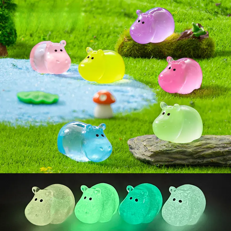 10/20 Pieces New 6 Colors Luminous Cute Hippo Figurines Adorable DIY Decoration Accessories Micro Landscape Resin Sculptures Small Ornaments Garden Accessories