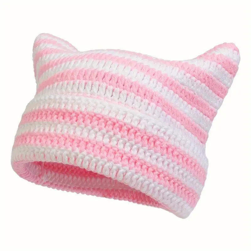 Unisex Cotton Little Devil Cat Ear Beanie - Handmade Crochet Knitting, Soft Comfortable Fit, Easy to Care for Machine Wash, All Seasons, for Casual Fashion & Hip Hop Outfits, Adults Female Sports Outdoor Hat