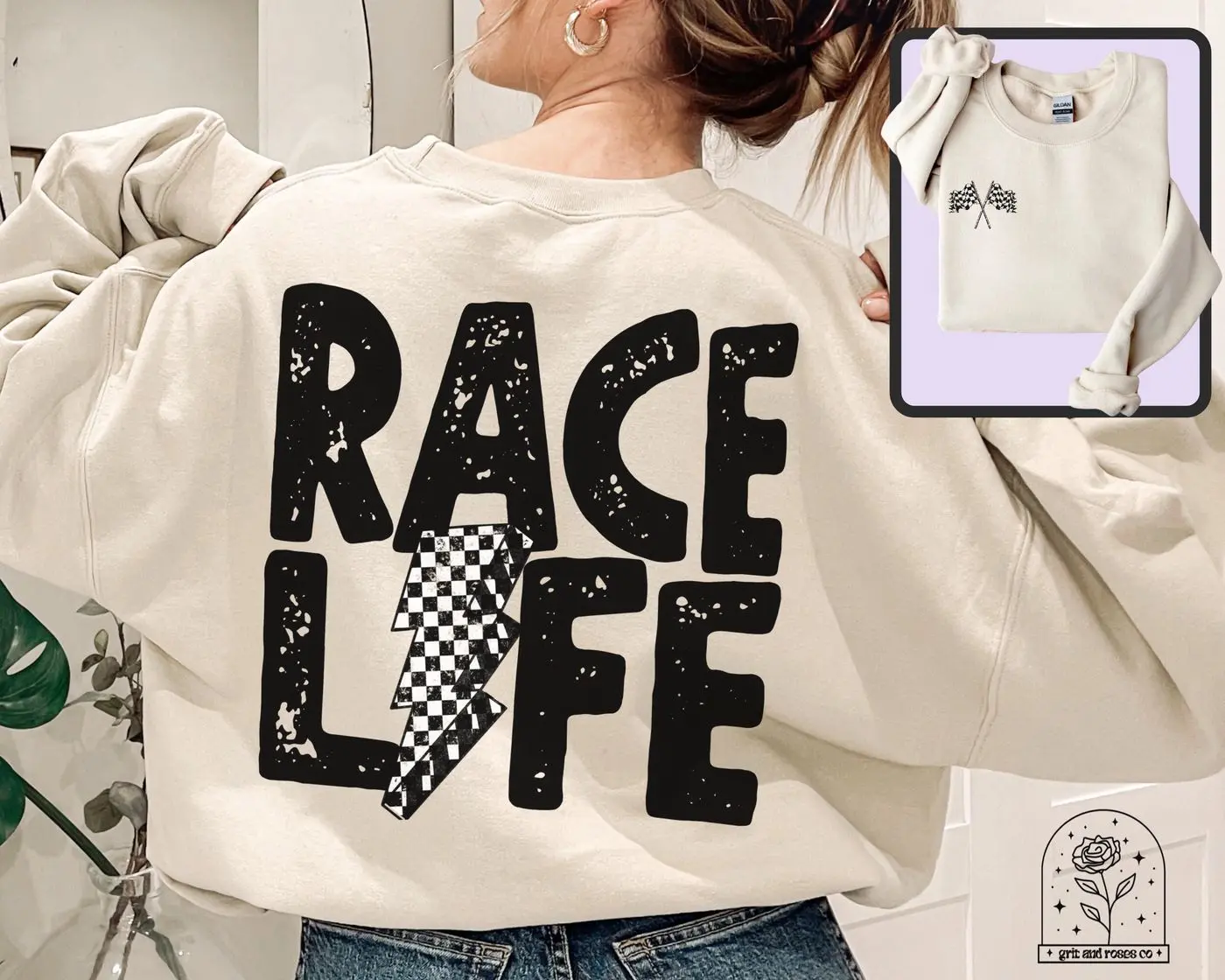 Race Track Sweatshirt Race Life Shirts Racing Hoodies Shirt Track T-Shirt Racetrack Shirt Race Track Checkered Flag Race Day Lightning Bolt