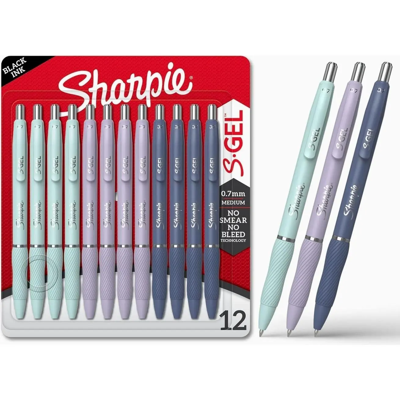Sharpie S-Gel Gel Pens, Medium Point (0.7mm), Assorted Fashion Barrels, Black Ink, 12 Count - Office, Teacher, School Supplies
