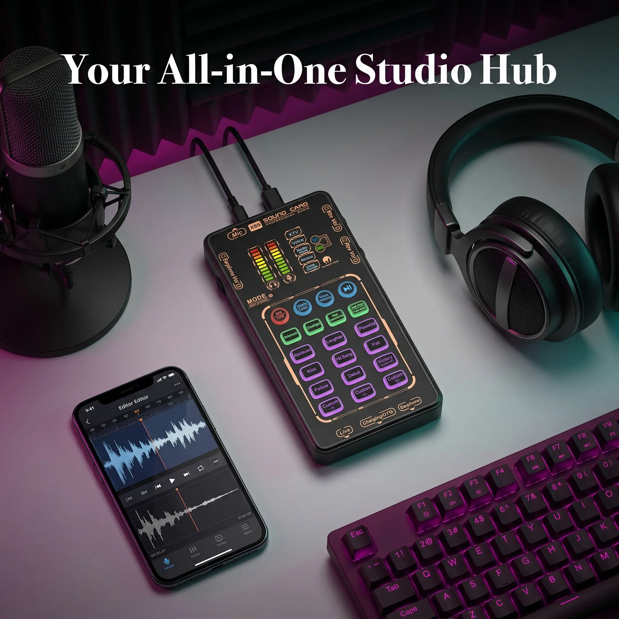 MAOMAO X55 PRO Mini Handheld Voice Changer Sound Card Set - Type-C Digital Audio Interface Mixer, Mini Microphones, Audio Equipment for Karaoke System, KTV, Streaming