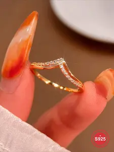 1 Pc Fashionable Romantic V-shaped Zircon Gorgeous Shiny Ring for Women Real 925 Sterling Silver Jewelry Bridal Wedding Engagement Dating Party for Ladies Engagement Anniversary Valentine's Day Girlfriend Birthday Gift