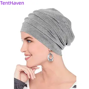 2026 new model Women Stretch Beanie Chemo Cotton Hair Turban Hat Double-layer Soft Satin Lining Crinkled Hijab Inner Hijab Caps