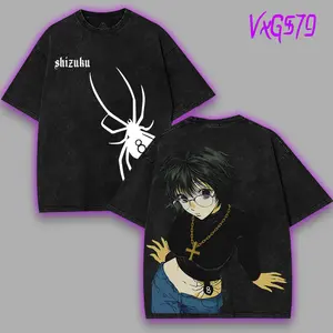 Hunter x hunter HXH Shizuku Murasaki v3 spider number phantom troupe 8 Anime Manga Game Double Printed Acid Washed Tee T-Shirt Soft 90s graphic tees