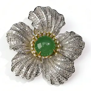 Green Artificial Gemstone Flower Brooch