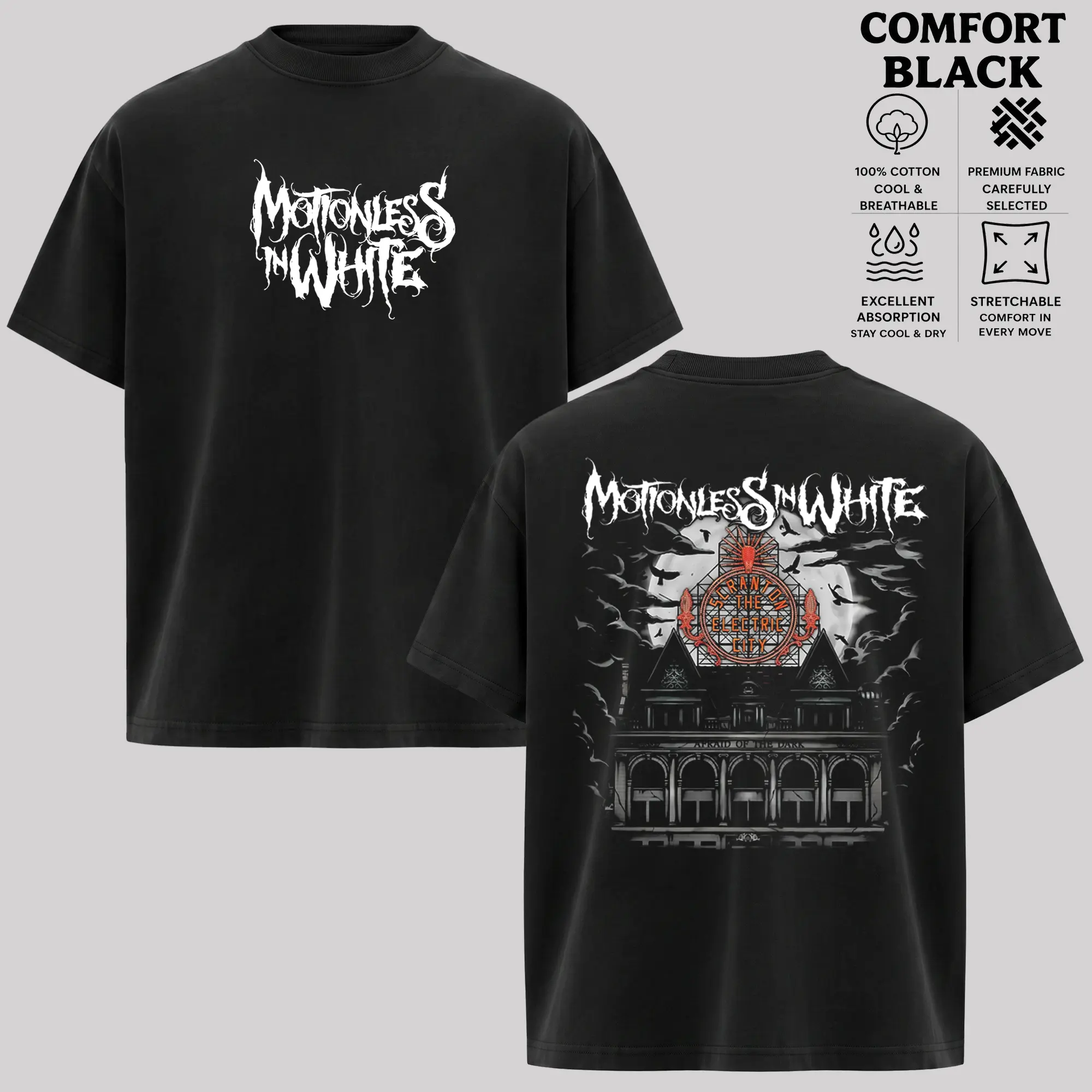 Retro Motionless In White Afraid Of The Dark T-shirt & Hoodie , MIW Shirt , alternative band merch, trending t-shirt, Hoodie, 90s graphic tee, vintage graphic tee, grunge aesthetic shirt, classic rock merch Menswear Streetwear Long Sleeve