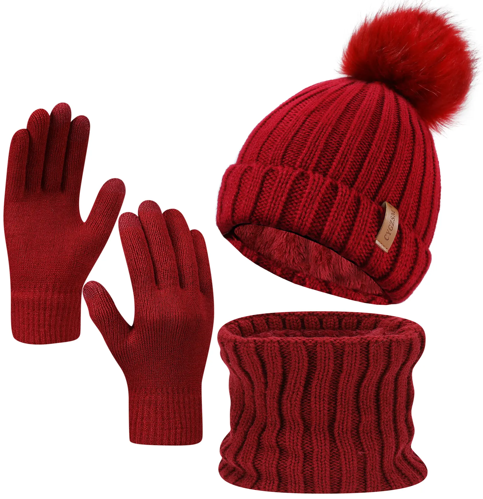 Womens Winter Knitted Beanie Hat with Faux Fur Pom Warm Knit Skull Cap Beanie for Women