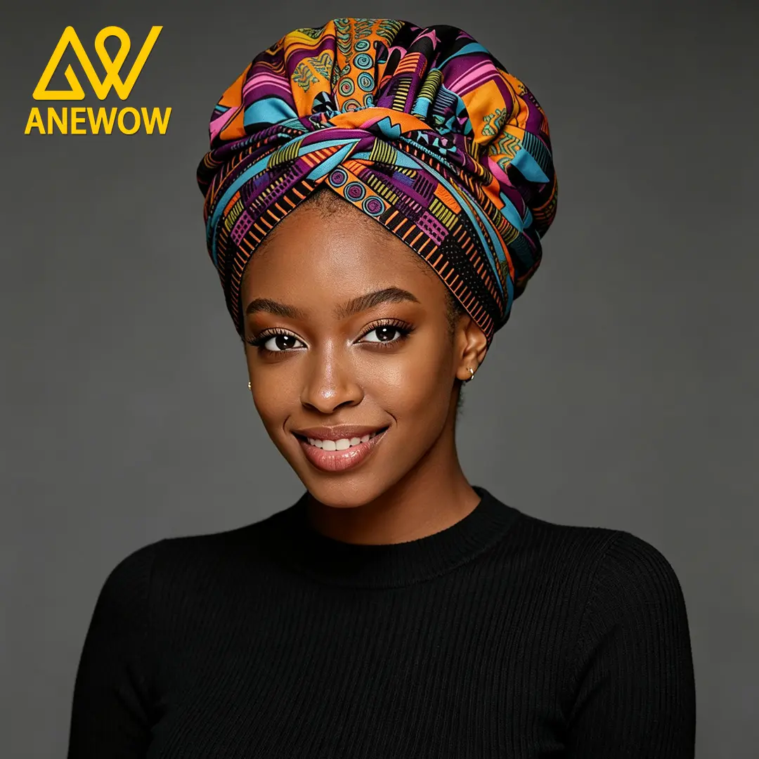 ANEWOW Vibrant Multicolor Ankara Satin Lined Turban Headwrap ANEWOW Vibrant Multicolor Ankara Satin Lined Turban Headwrap