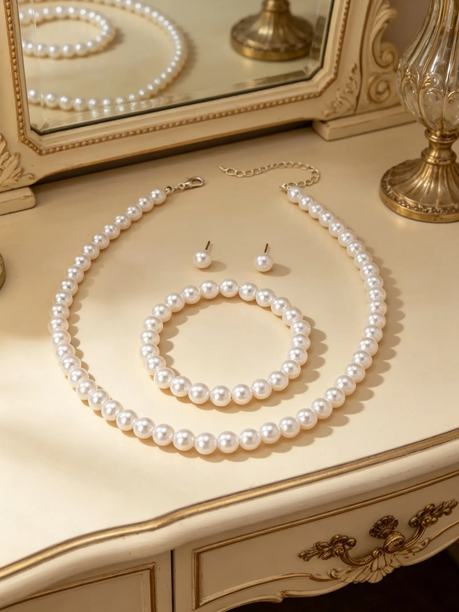 Fashion Pearl Jewelry Set, Imitation Pearl Necklace, Bracelet and Earrings, Elegant Women's Accessory Set for Stylish Looks, All Seasons Fashion Accessories